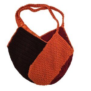 Handmade Crochet Tote Bag Multicolor Red & Orange Patchwork Design 18"x12"